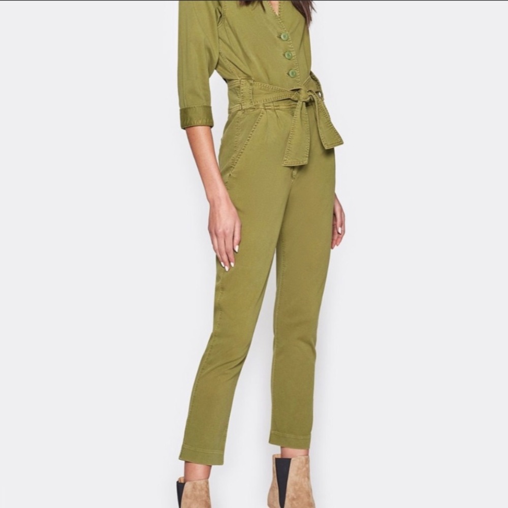 Green Cotton Stretch Belted Jumpsuit
